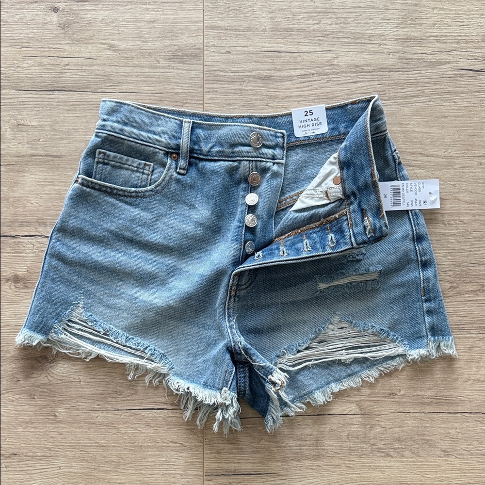PacSun Light Blue Distressed Jean Shorts - Picture 7 of 13